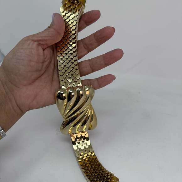 Vintage Women's 70's Glam Gold Serpentine Fish Scale‎ Snake Stretch Belt - Picture 6 of 7